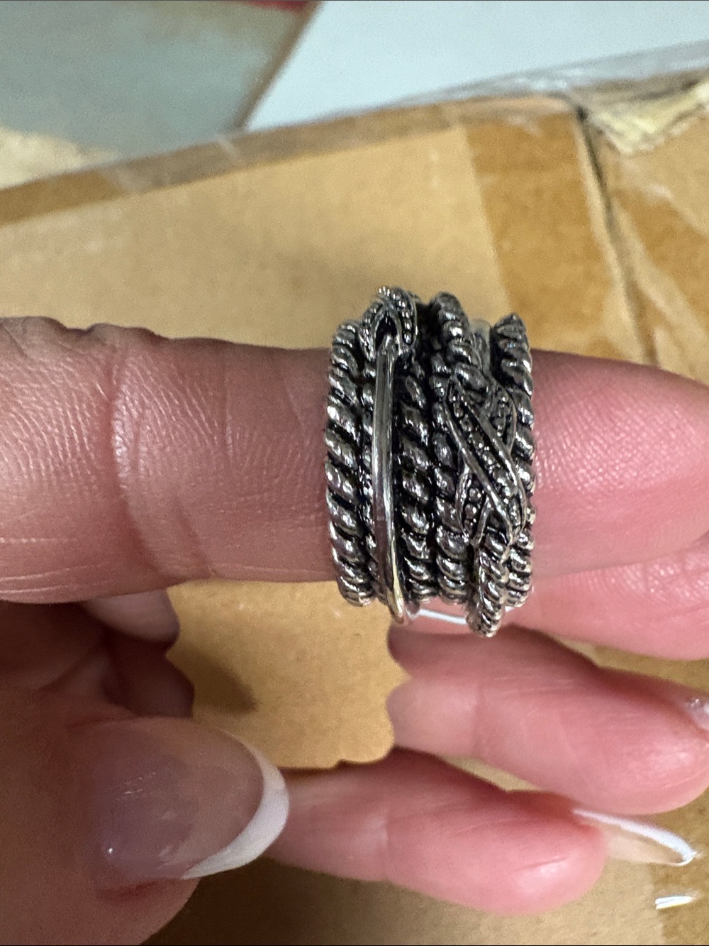 Premier Designs Wrap it up Silver-Tone Rope & Braided Ring all one piece size 6